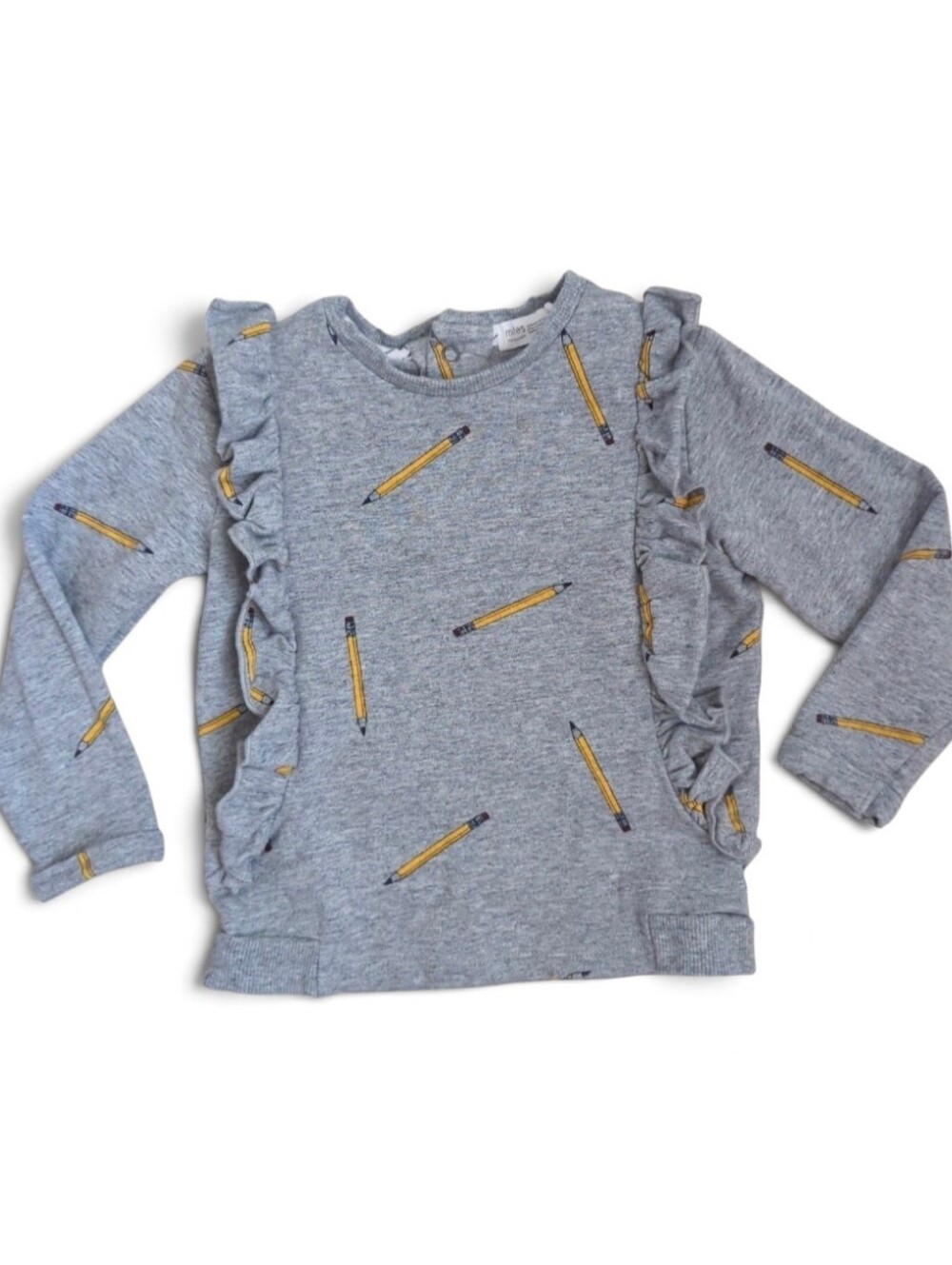 Girls' Grey Sweatshirt with Ruffles And Pencil Print 24M